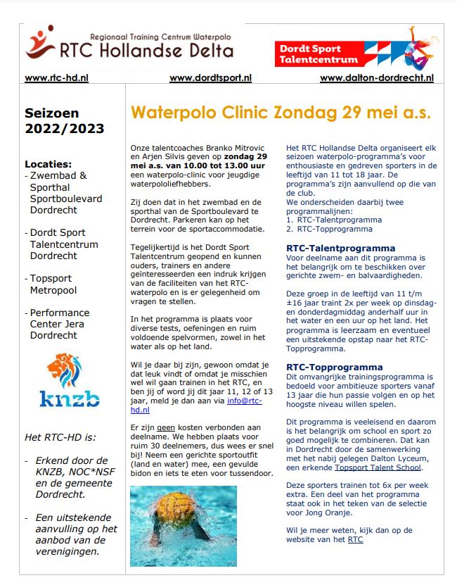 Waterpolo Clinic Zondag 29 mei