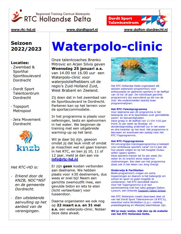 Waterpolo clinic woensdag 25 januari 2023